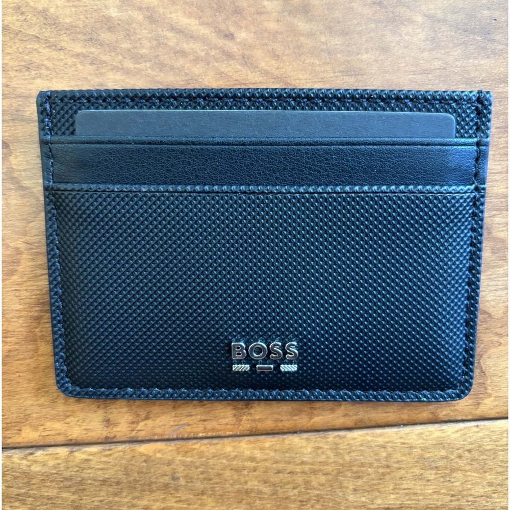 Hugo Boss Jinko Card Holder Black Leather Wallet 50536095 NIB